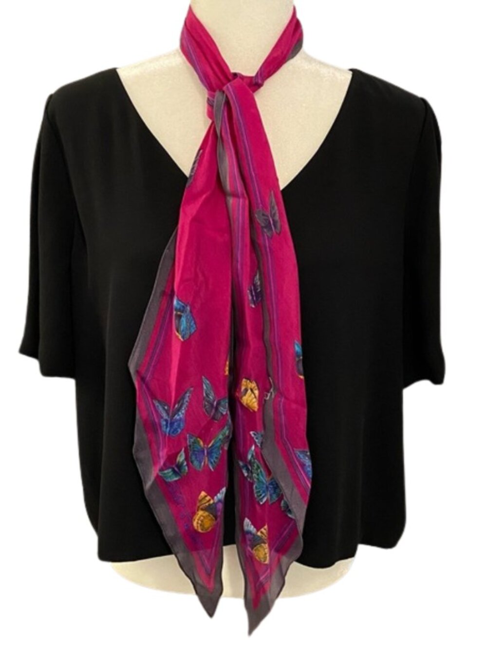 Vintage Oscar de la Renta Narrow Oblong Scarf — Butterfly Motif